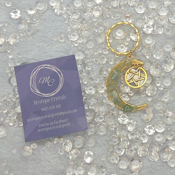 Gold Moon w/ Pentagram Chip Keyrings