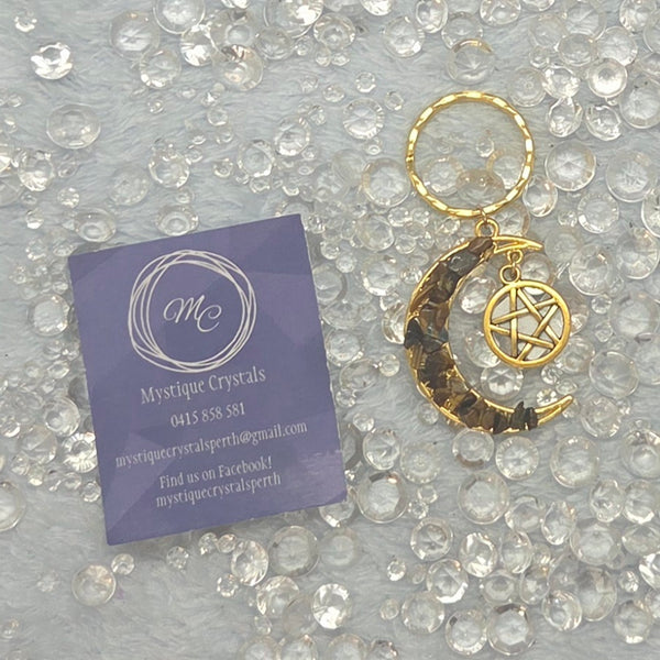 Gold Moon w/ Pentagram Chip Keyrings