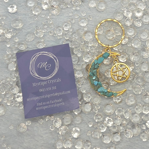 Gold Moon w/ Pentagram Chip Keyrings
