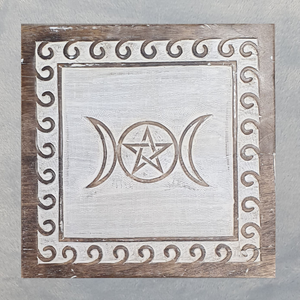 Triple Moon & Pentacle Wooden Altar Table