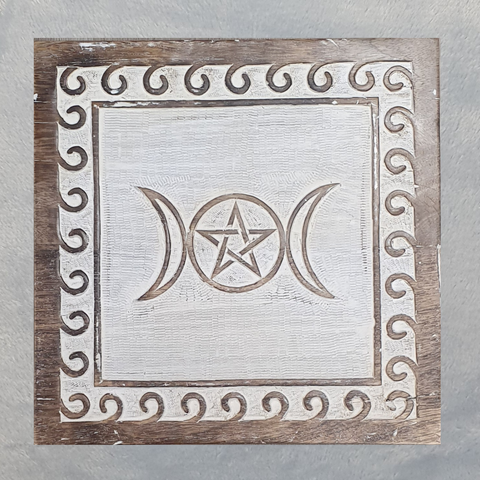 Triple Moon & Pentacle Wooden Altar Table