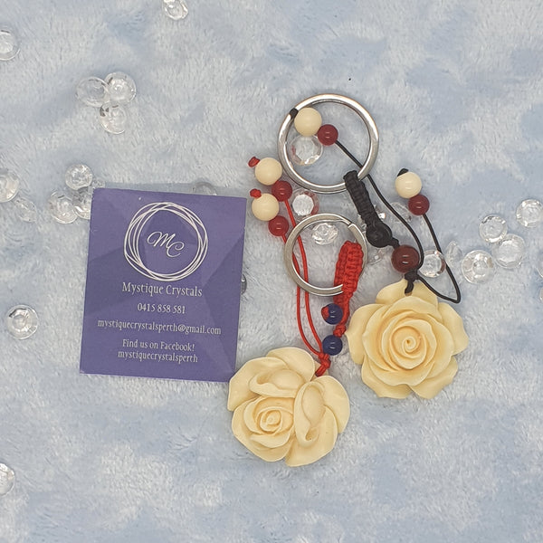 Ivory Stone Rose Keyrings