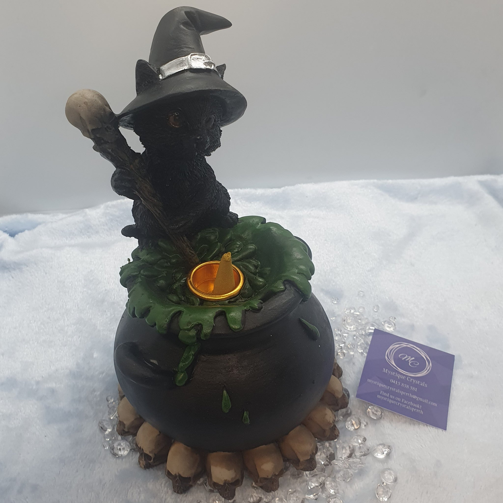 Cat Witch Cauldron Incense Burner