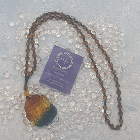 Amber Pixui Necklace with Rainbow Pendants