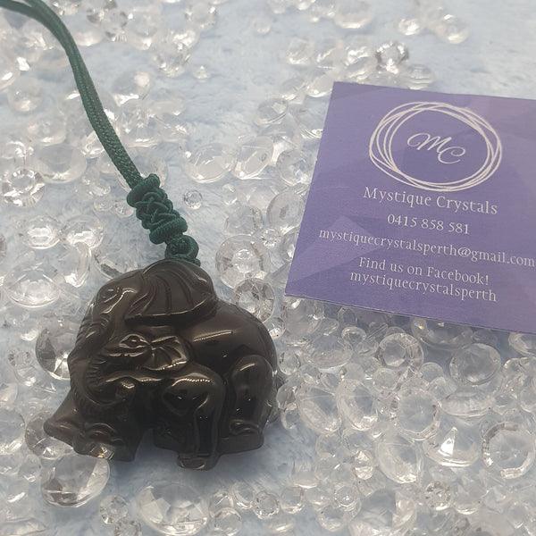 Smoky Quartz Mum & Baby Elephant Necklace