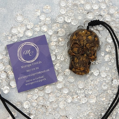 Tiger’s Eye Resin Skull Necklace