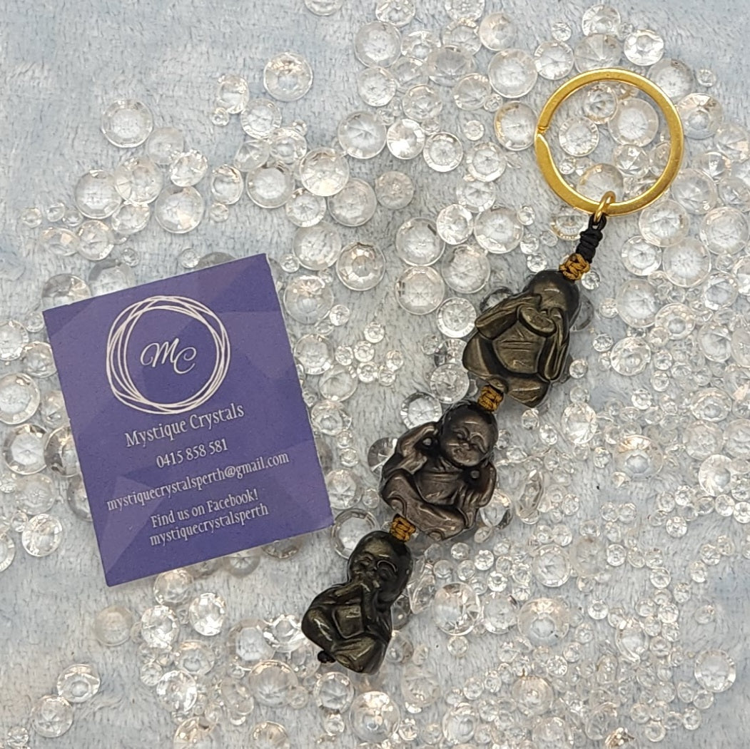 Silver & Golden Obsidian Buddhas Keyring